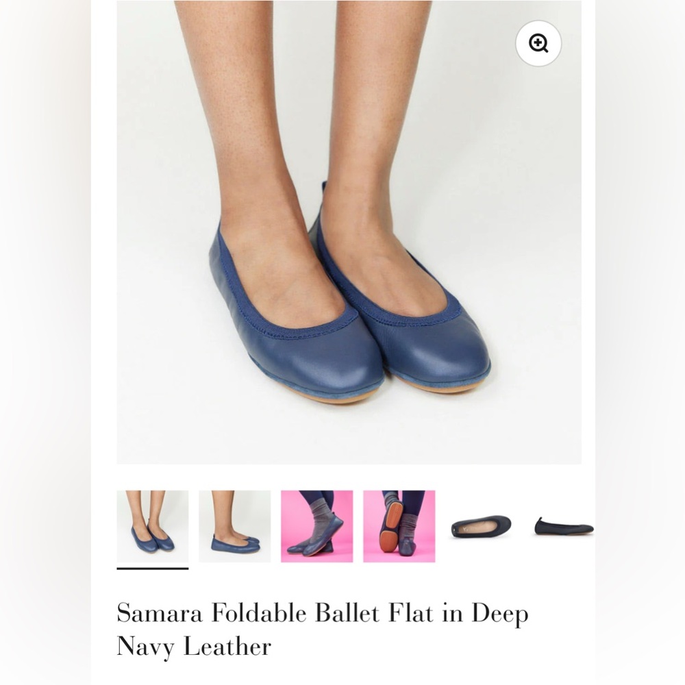 Yosi Samra- Samara Foldable Leather Ballet Flat in Deep Navy. Women’s size 8M